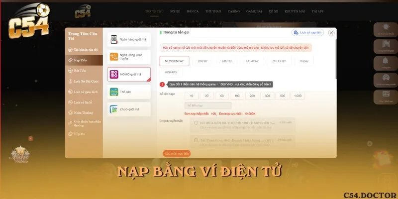 Sử dụng ví điện tử để gửi tiền vào trang tỷ số bóng đá